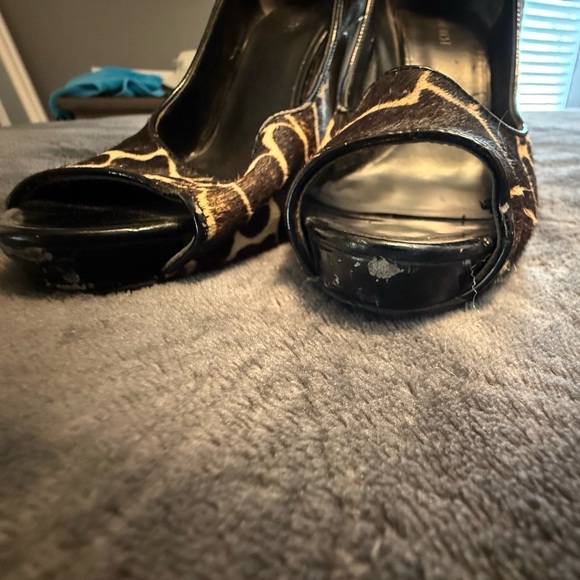 Nine West Giraffe Print Peep Toe Heels - Brown and Black - Picture 3 of 8